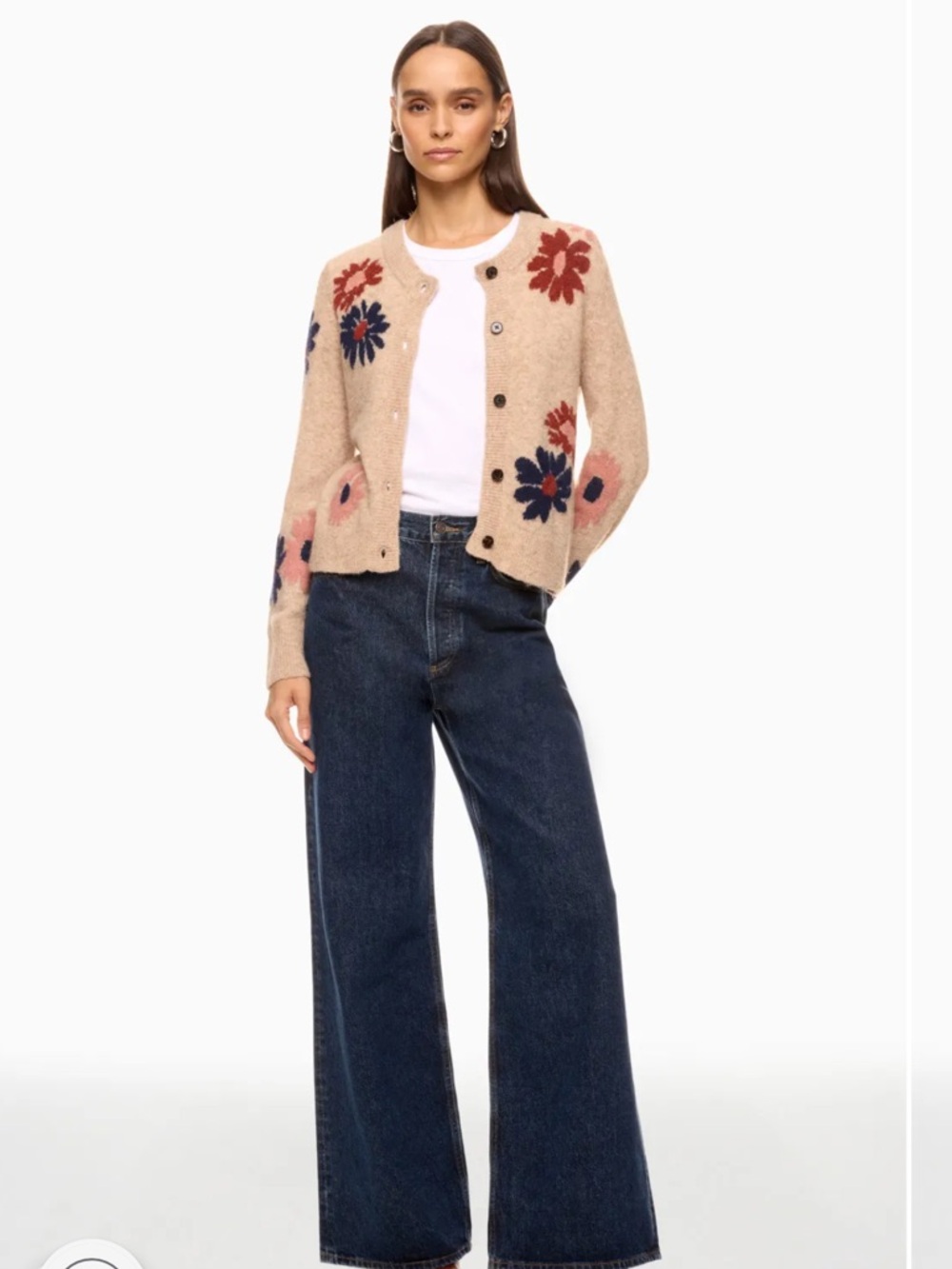 Rails Millie Mauve Meadows 
Floral Knit Cardigan Sweater in Beige